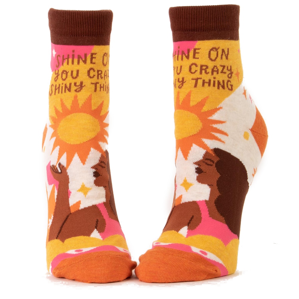 BlueQ, Yellow, Novelty, Cotton Blend, Accessories, Women, Socks, Shine On You Crazy Shiny Thing, 521162